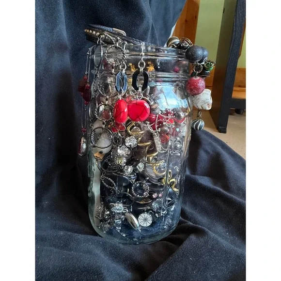 Dark Academia Mystery Jewelry Jar Black and Red Tones Whimsigoth - Picture 2 of 9